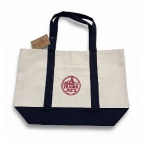 Trader Joe's Reusable Canvas Eco Tote Bag Heavy Duty Bag Cream Navy Blue NEW